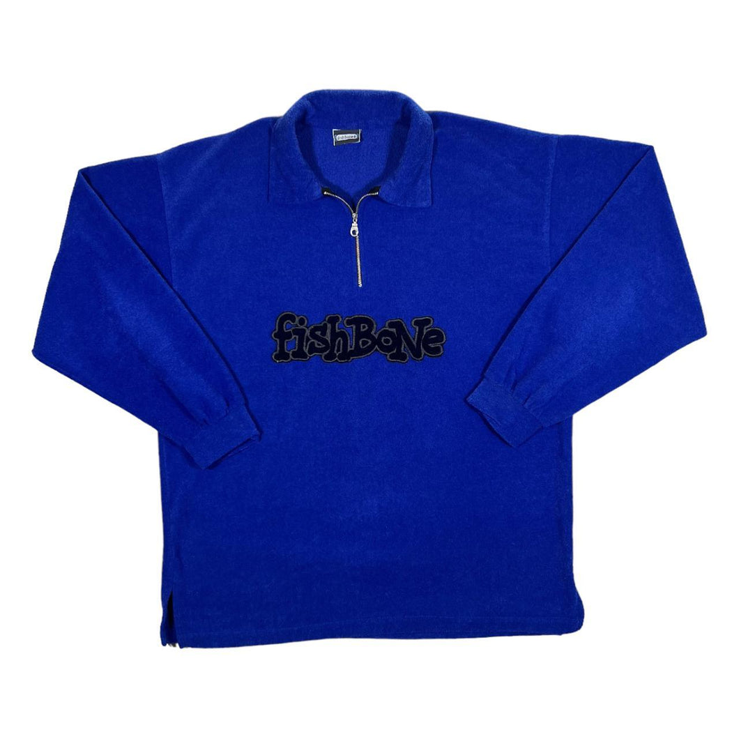 Vintage FISHBONE Embroidered Big Spellout Hip Hop Y2K 1/4 Zip Collared Fleece Sweatshirt