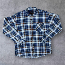 Load image into Gallery viewer, Vintage Speed.A Blue White Red Plaid Check Long Sleeve Cotton Flannel Shirt
