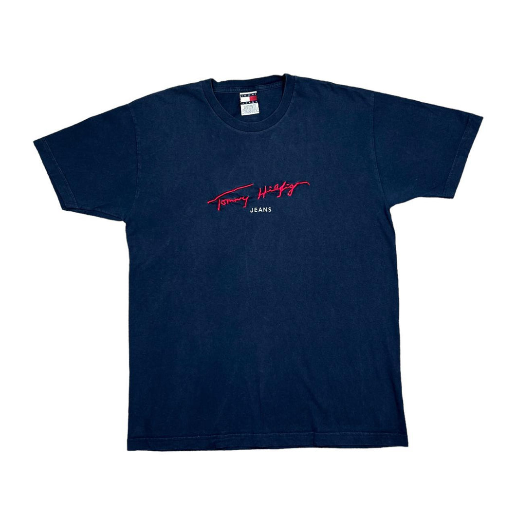 Early 00's TOMMY JEANS Tommy Hiliger Embroidered Big Spellout Logo T-Shirt
