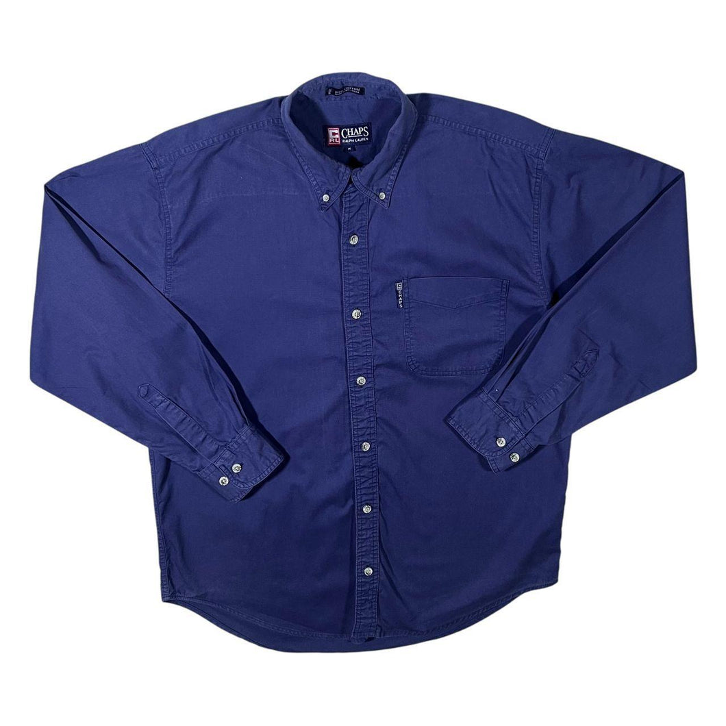Vintage Chaps Ralph Lauren Classic Navy Blue Cotton Long Sleeve Button-Up Shirt