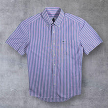 Load image into Gallery viewer, Lacoste &quot;Regular Fit&quot; Pink White Navy Striped Short Sleeve Button-Up Shirt
