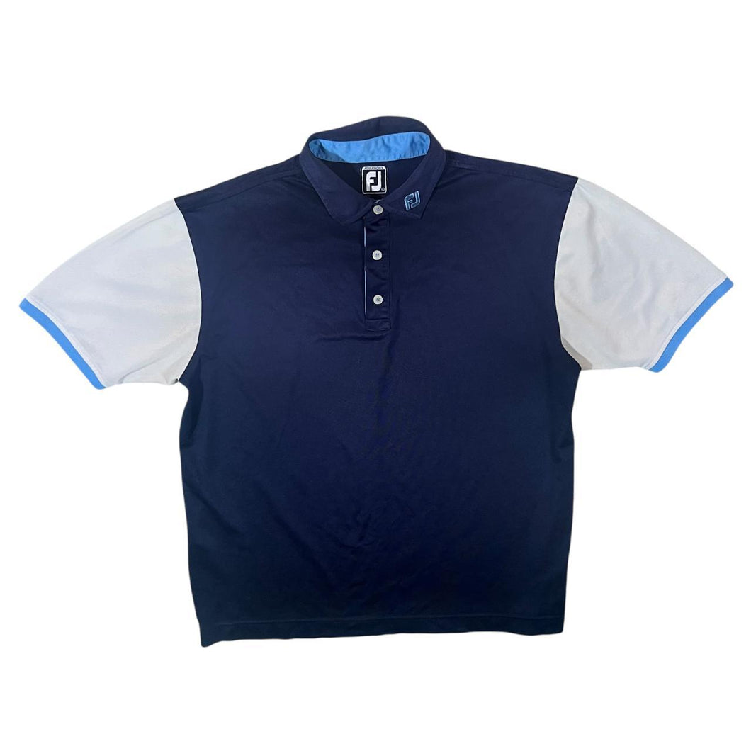 FootJoy Classic Navy Blue White Colour Block Golf Short Sleeve Polo Shirt