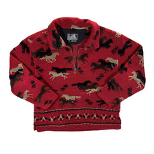 Load image into Gallery viewer, Vintage Tsunami Horse Patterned 1/4 Zip Red Fleece Sweatshirt
