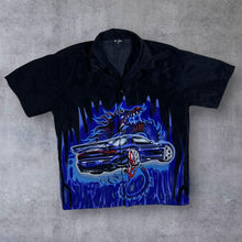 Load image into Gallery viewer, Early 00&#39;s K&#39;s Dee Gothic Y2K Tribal Flaming Dragon Car Short Sleeve Shirt
