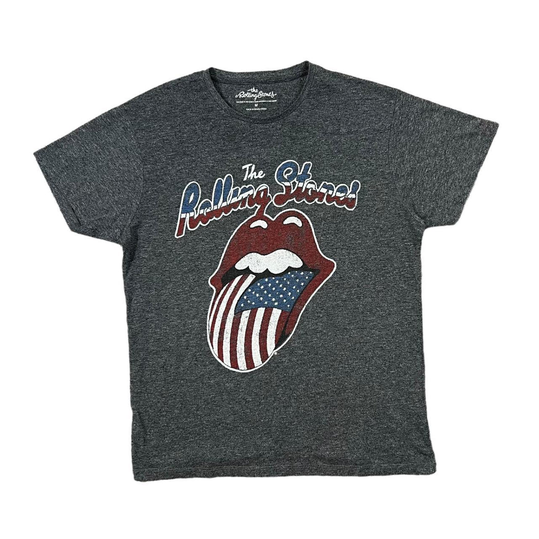 THE ROLLING STONES Classic USA Flag Logo Spellout Graphic Rock Band T-Shirt