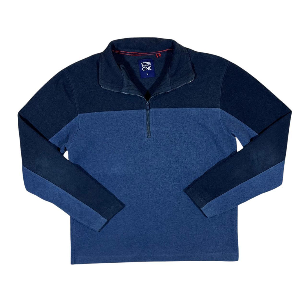 STORE TWENTY ONE Classic Colour Block Blue Navy 1/4 Zip Fleece Sweatshirt