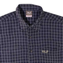 Load image into Gallery viewer, Jack Wolfskin Travel Navy Blue Check Short Sleeve Polyester Viscose Shirt
