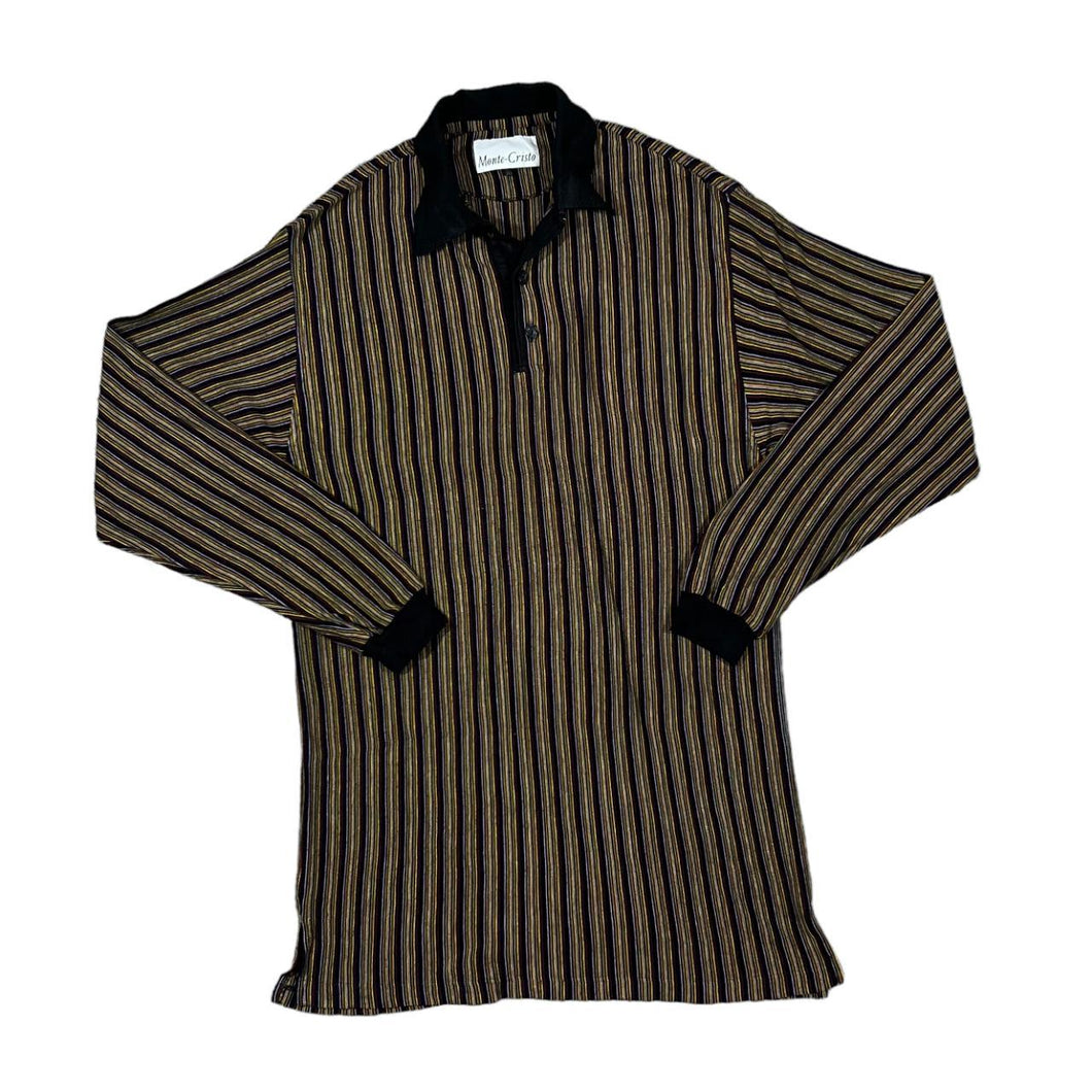 Vintage 90's MONTE-CRISTO Multi Colour Striped Long Sleeve Longline Polo Shirt