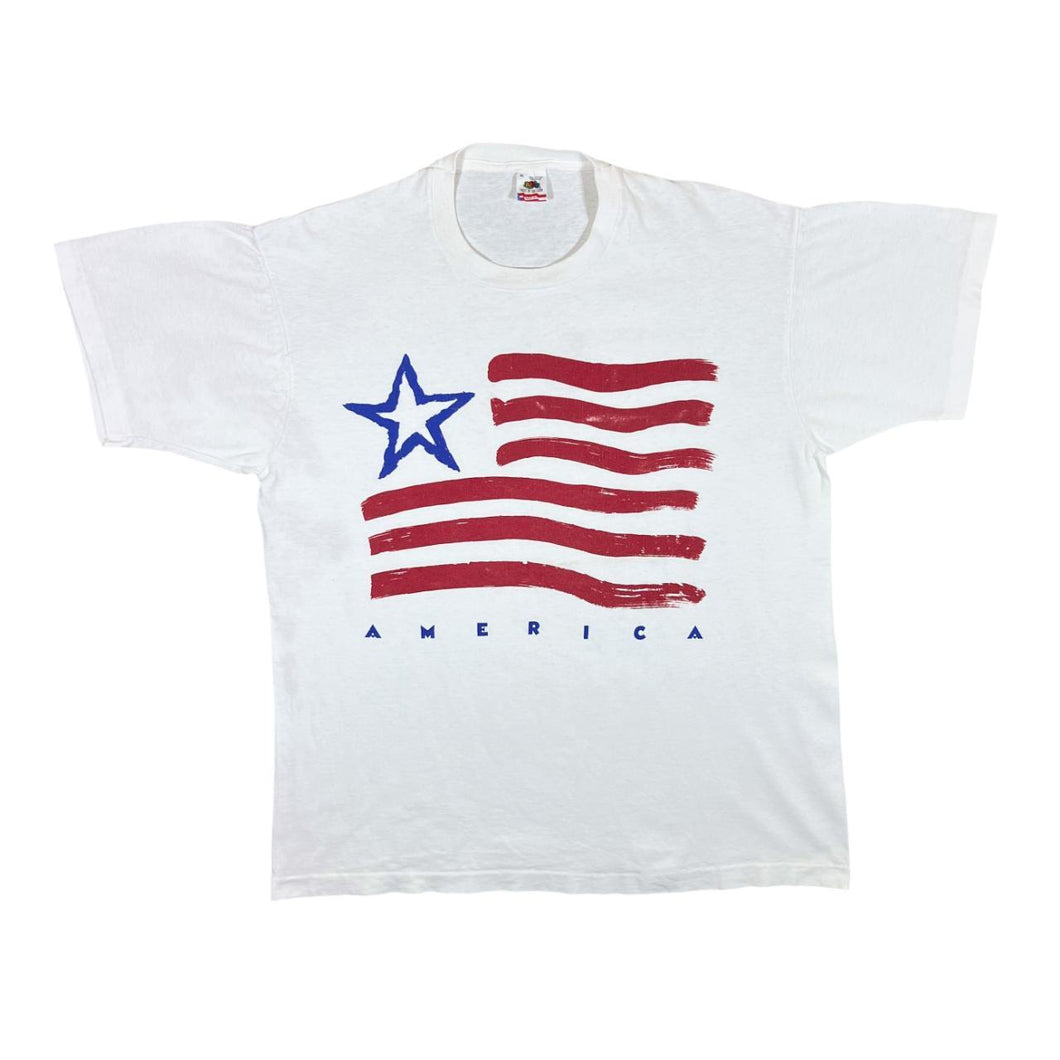 Vintage 90's AMERICA Souvenir Flag Spellout Graphic White Single Stitch T-Shirt