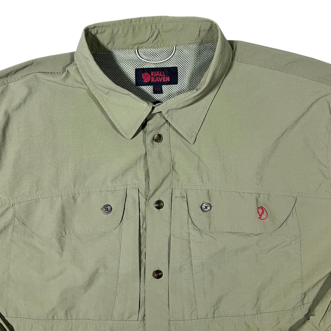 Vintage Fjallraven Classic Khaki Hiking Utility Safari Long Sleeve Polyamide Shirt