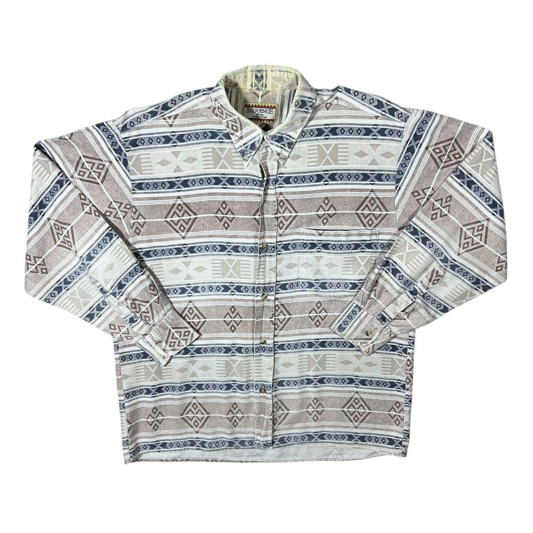 Vintage Elysees Diffusion Crazy Patterned Long Sleeve Flannel Button-Up Shirt