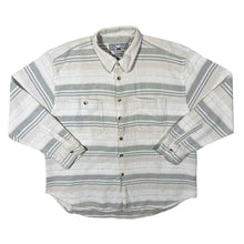 Load image into Gallery viewer, Vintage Chaser Grey White Cream Striped Patterned Cotton Long Sleeve Flannel Shirt
