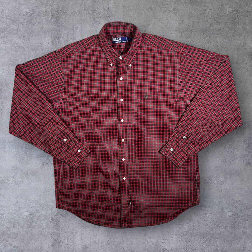 Vintage Polo Ralph Lauren Tartan Red Check Cotton Long Sleeve Button-Up Shirt