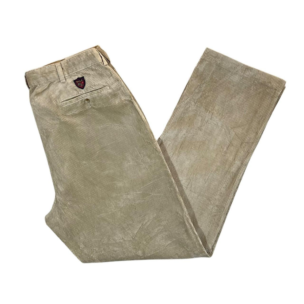 Early 00's POLO GOLF Ralph Lauren Classic Beige Corduroy Cord Straight Leg Trousers