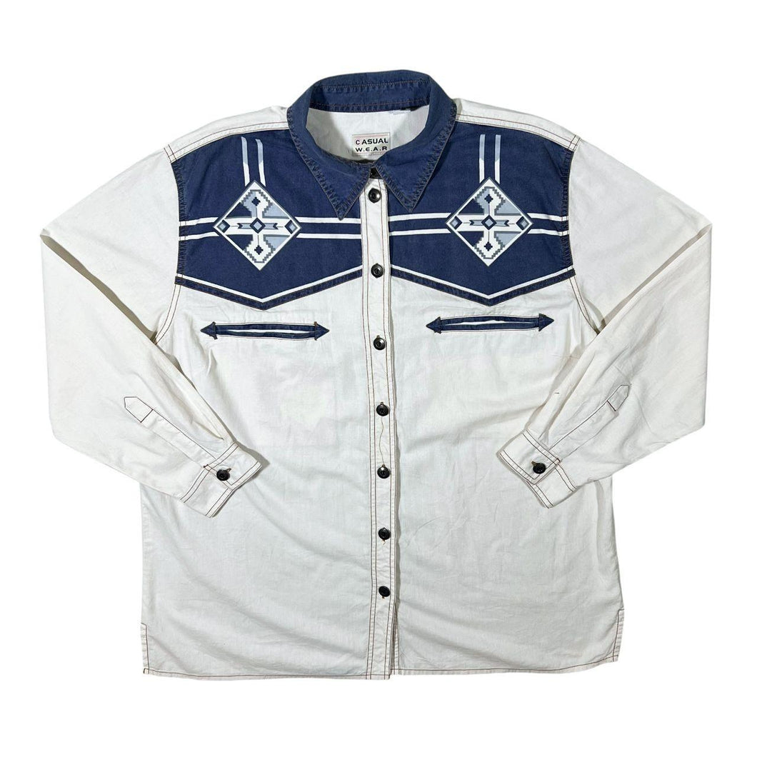 Vintage Casual Wear Cowboy Western Aztec Pattern Long Sleeve Cotton Shirt