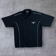 Load image into Gallery viewer, Early 00's Crossball Gothic Tribal Y2K Embroidered Black Short Sleeve Bowling Shirt
