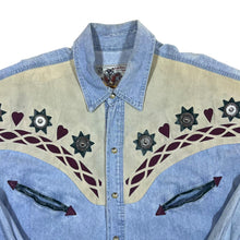 Load image into Gallery viewer, Vintage 90&#39;s Gold River Cowboy Western Popper Button Blue Denim Long Sleeve Shirt
