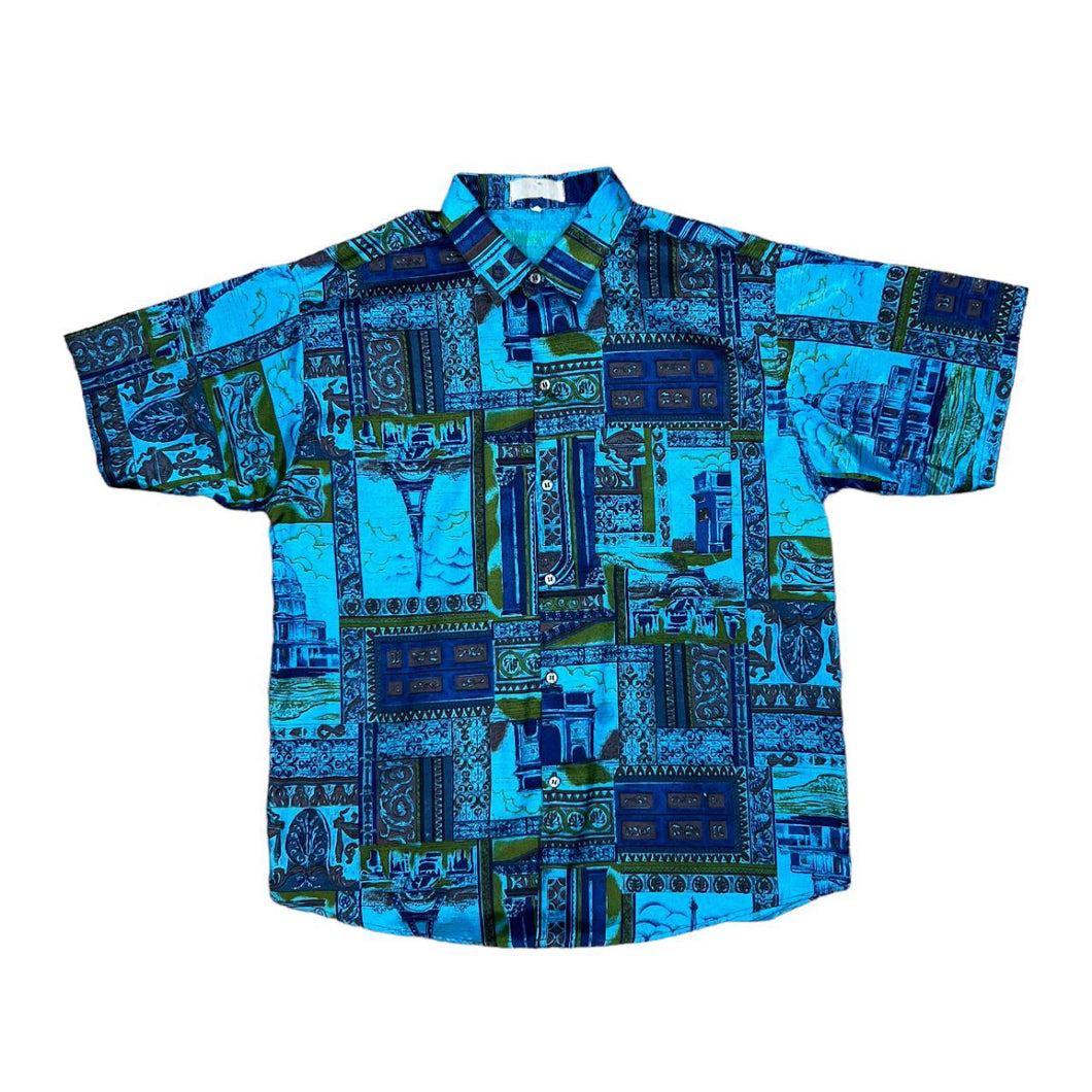 Vintage THAI SILK Crazy Abstract Patterned Short Sleeve Shirt