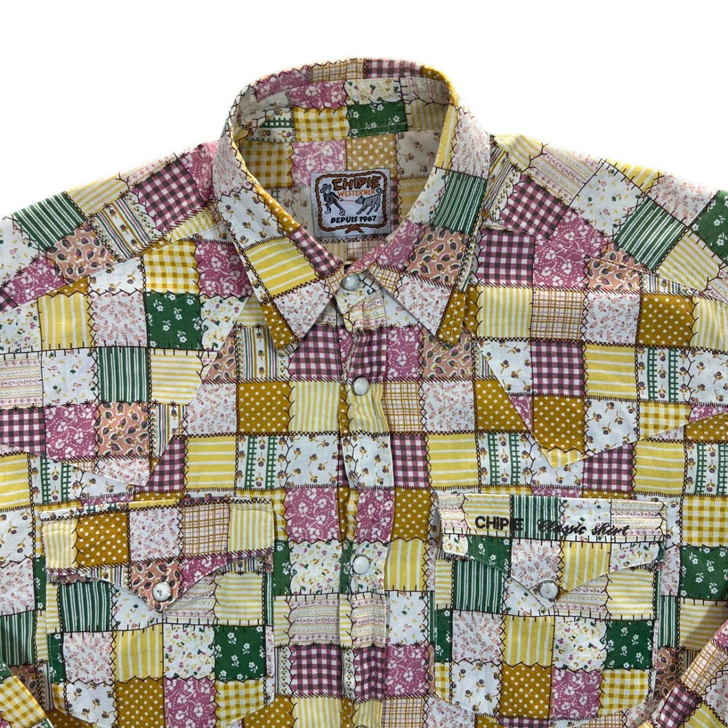 Vintage Chipie Westerner Cowboy Patchwork Patterned Popper Long Sleeve Shirt