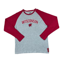 Load image into Gallery viewer, Colosseum NCAA WISCONSIN BADGERS Embroidered College Spellout Waffle Textured Raglan Long Sleeve T-Shirt
