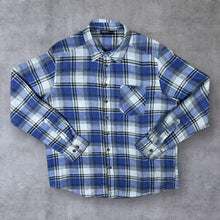 Load image into Gallery viewer, Vintage Identic Blue White Grey Plaid Check Long Sleeve Cotton Flannel Shirt
