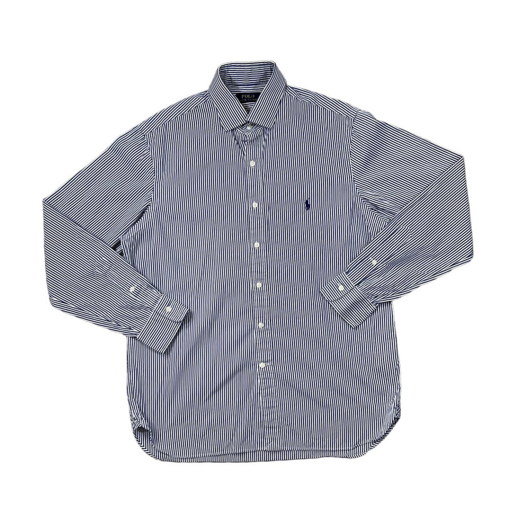 POLO RALPH LAUREN Classic Embroidered Mini Logo Blue White Striped Long Sleeve Cotton Shirt