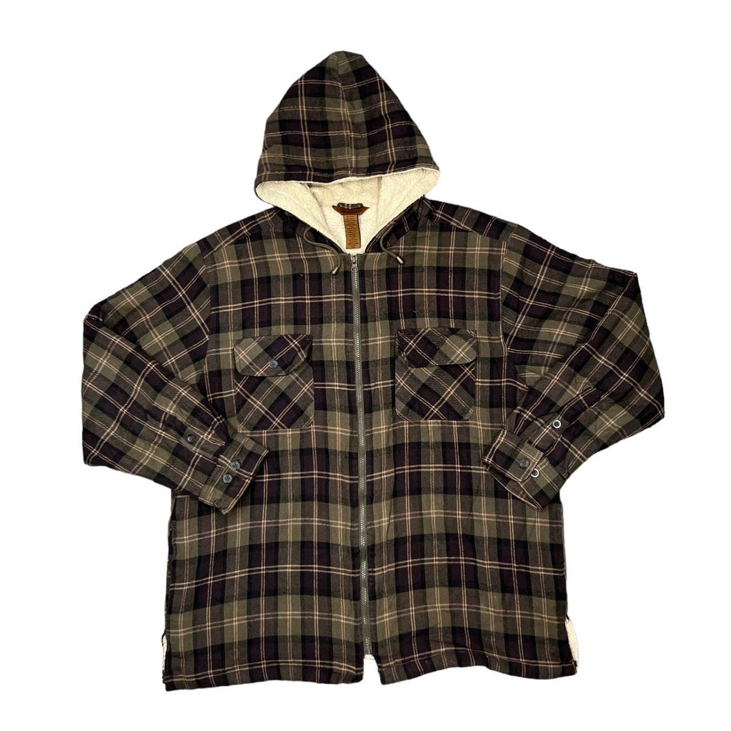 Early 00's ST JOHN'S BAY Lumberjack Plaid Check Teddy Fleece Lined Zip Hooded Flannel Over Shirt Jacket