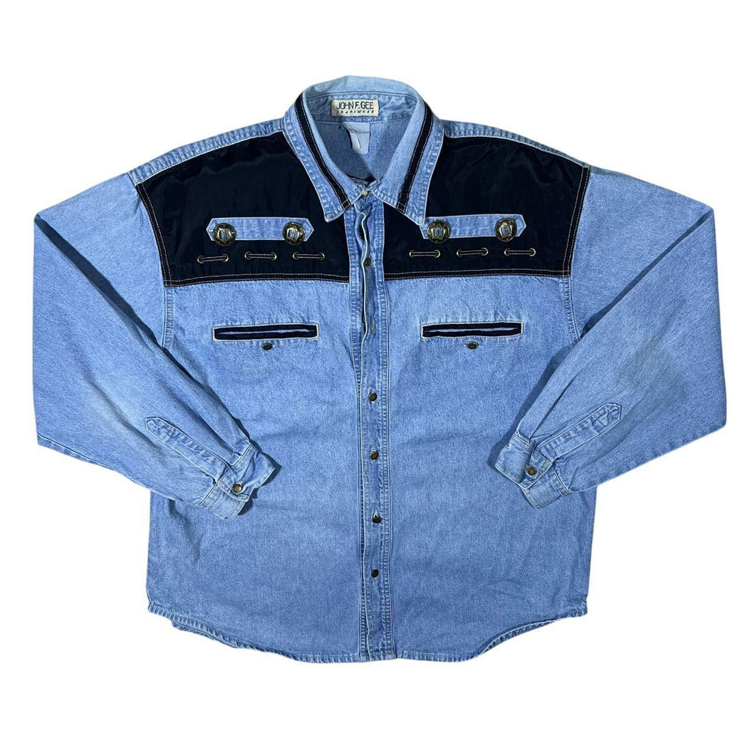 Vintage John F. Gee Cowboy Western Blue Denim Long Sleeve Shirt