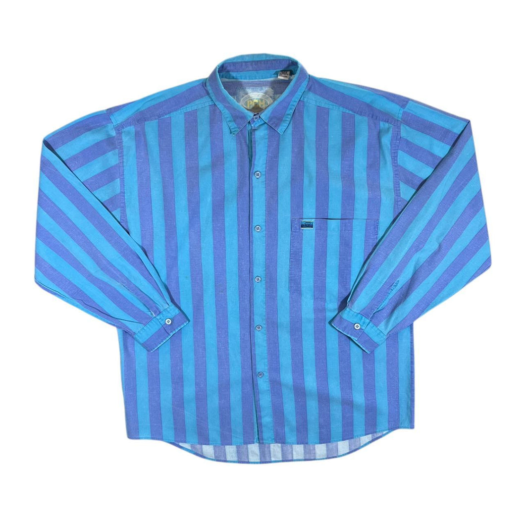 Vintage 90's Pacific Coast Highway Blue Striped Long Sleeve Cotton Shirt