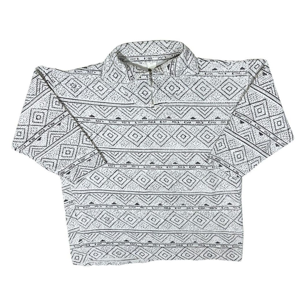 Vintage 90's Crazy Abstract Patterned Cotton 1/4 Zip Pullover Sweatshirt Top