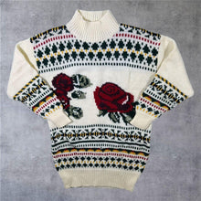 Load image into Gallery viewer, Vintage Chelsea Girl Rose Patterned Acrylic Wool Knit Mock Neck Jumper
