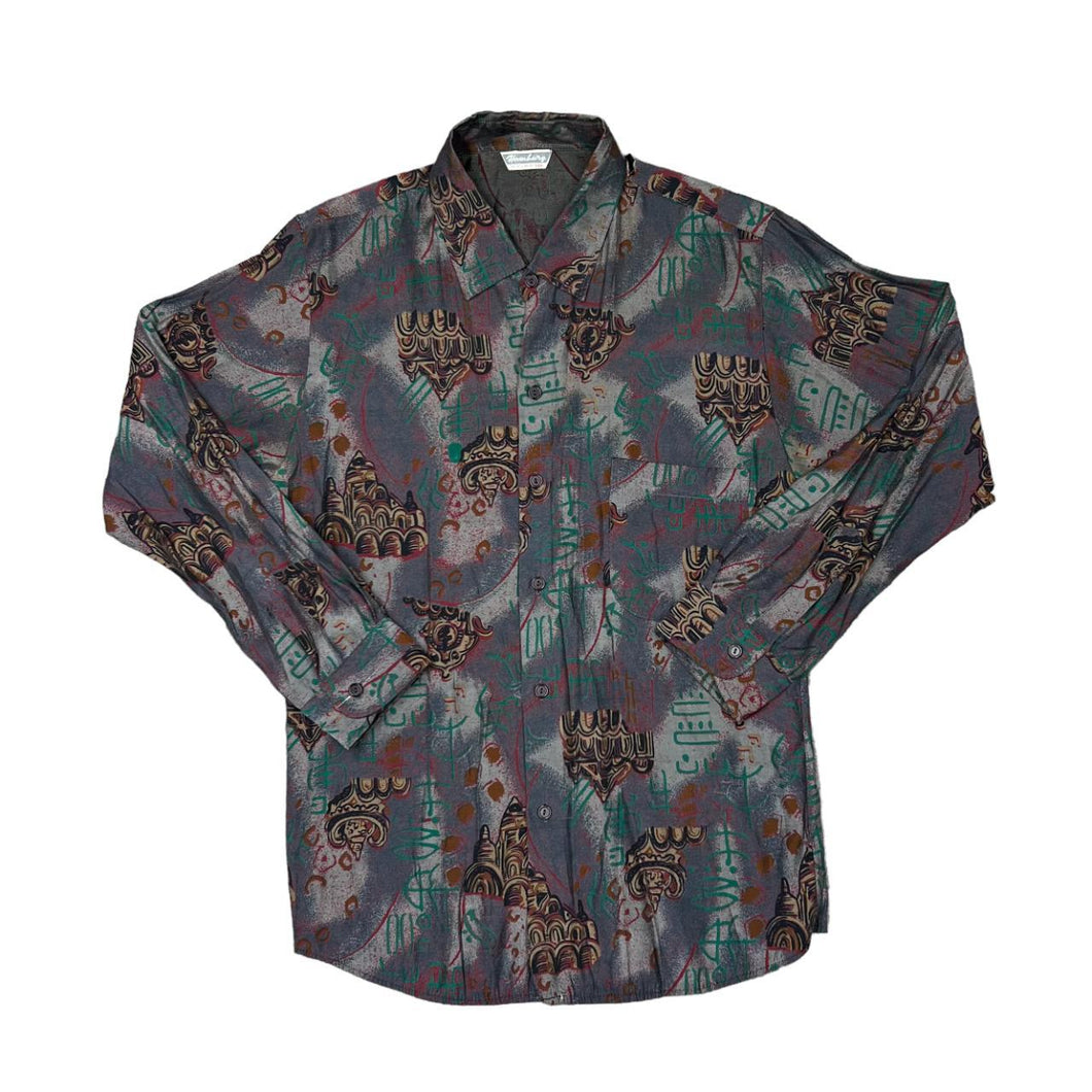 Vintage 90's HAMBURG Fresh Prince Crazy Abstract Patterned Long Sleeve Polyester Shirt