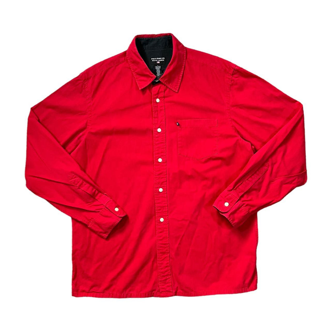 Vintage POLO JEANS CO. RALPH LAUREN Classic Red Long Sleeve Cotton Shirt