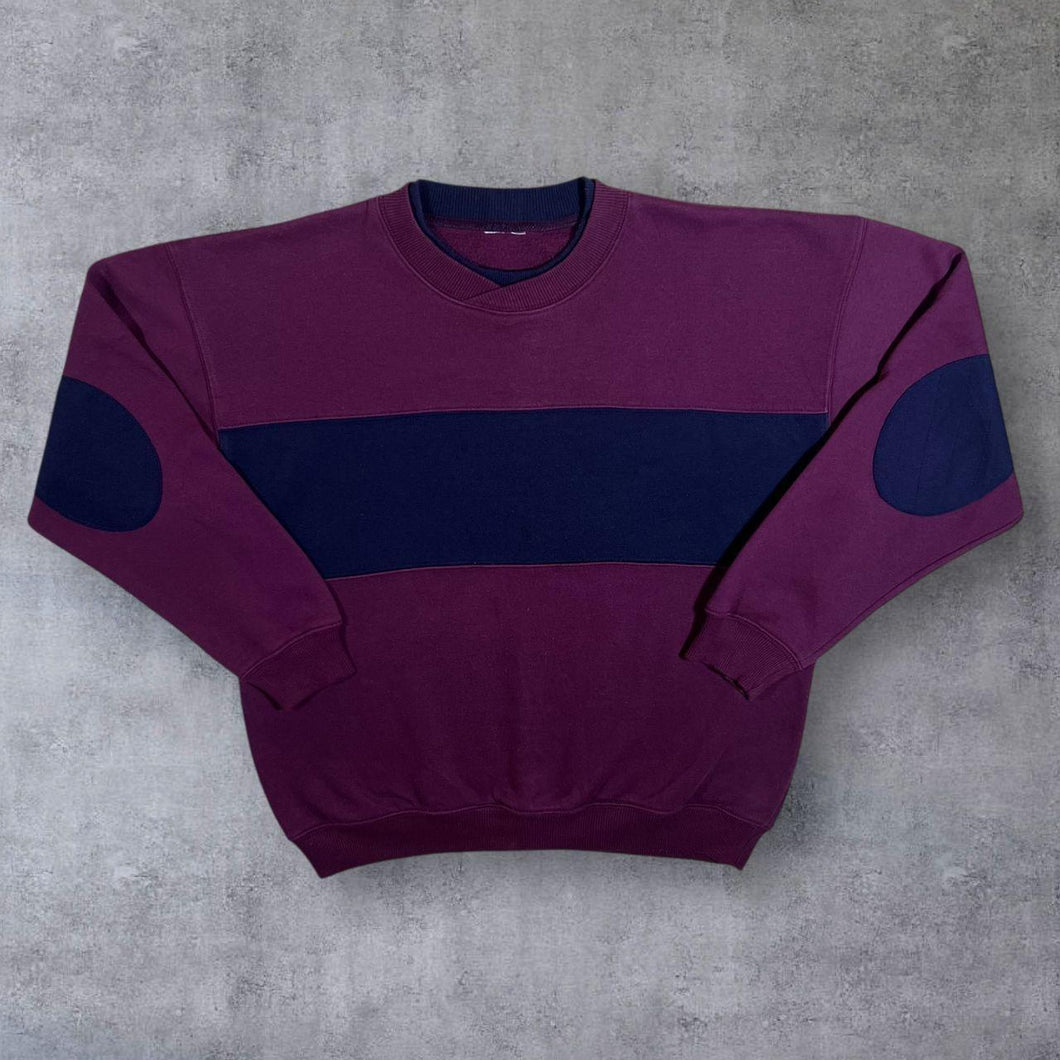 Vintage Burgundy Maroon Navy Blue Colour Block Crewneck Sweatshirt