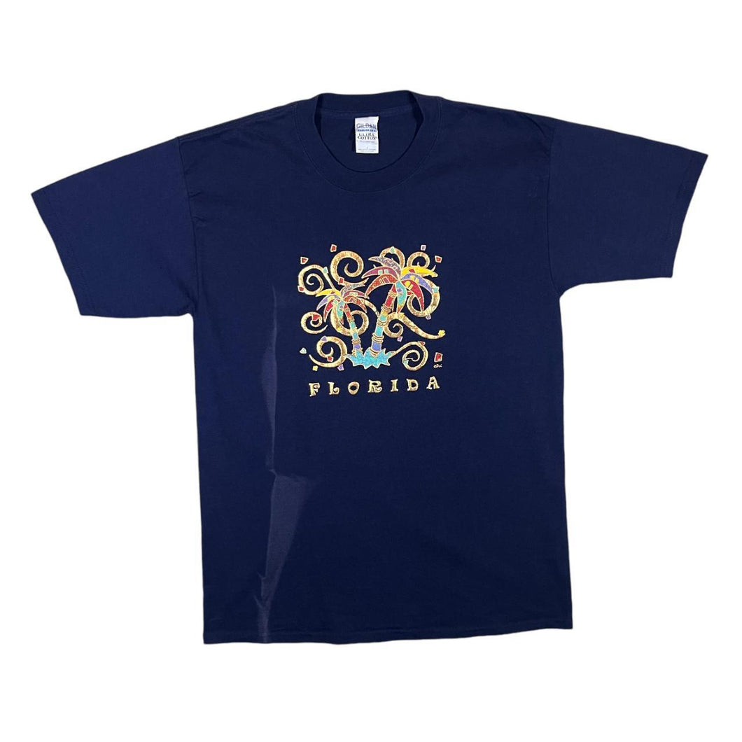Early 00's FLORIDA Embossed Raised Souvenir Spellout Graphic Navy Blue T-Shirt