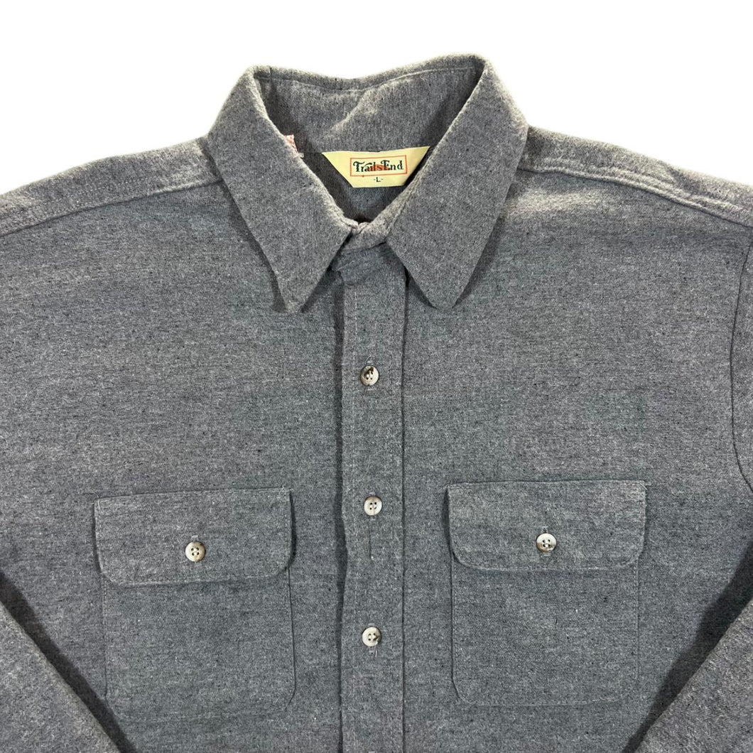 Vintage Trails End Made In USA Union Made Grey Cotton Flannel Long Sleeve Shirt