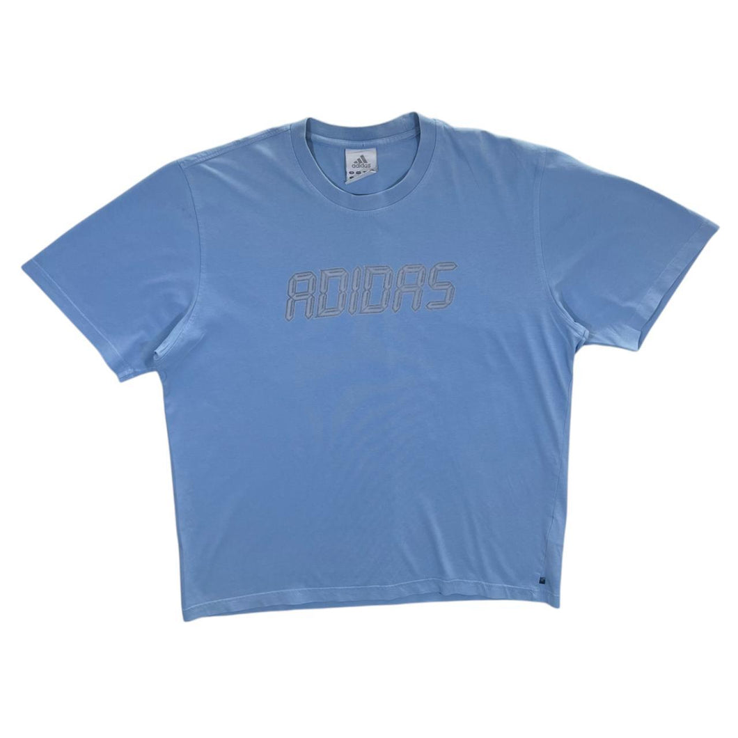 Early 00's Adidas Logo Spellout Graphic Faded Blue T-Shirt