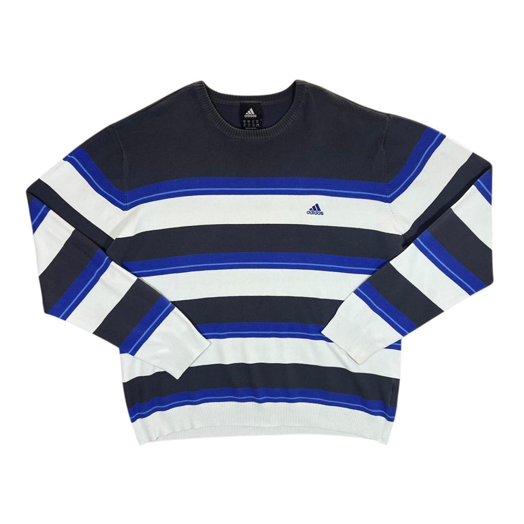Adidas Mini Logo Blue White Multi Striped Crewneck Sweater Jumper