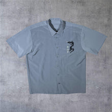 Load image into Gallery viewer, Early 00's Goth Y2K Embroidered Dragon Grey Polyester Cotton Shirt
