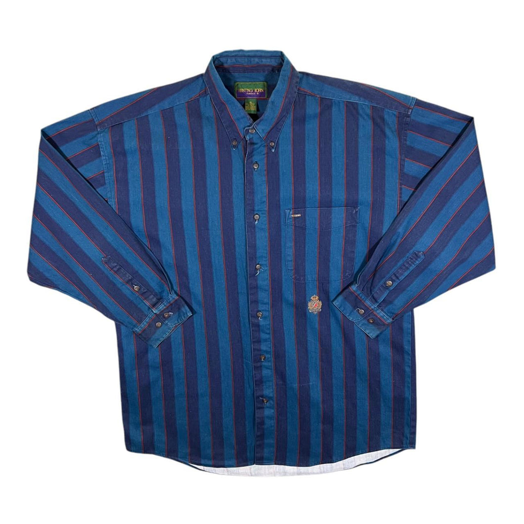Vintage HUNTING HORN Multi Striped Long Sleeve Cotton Button-Up Shirt