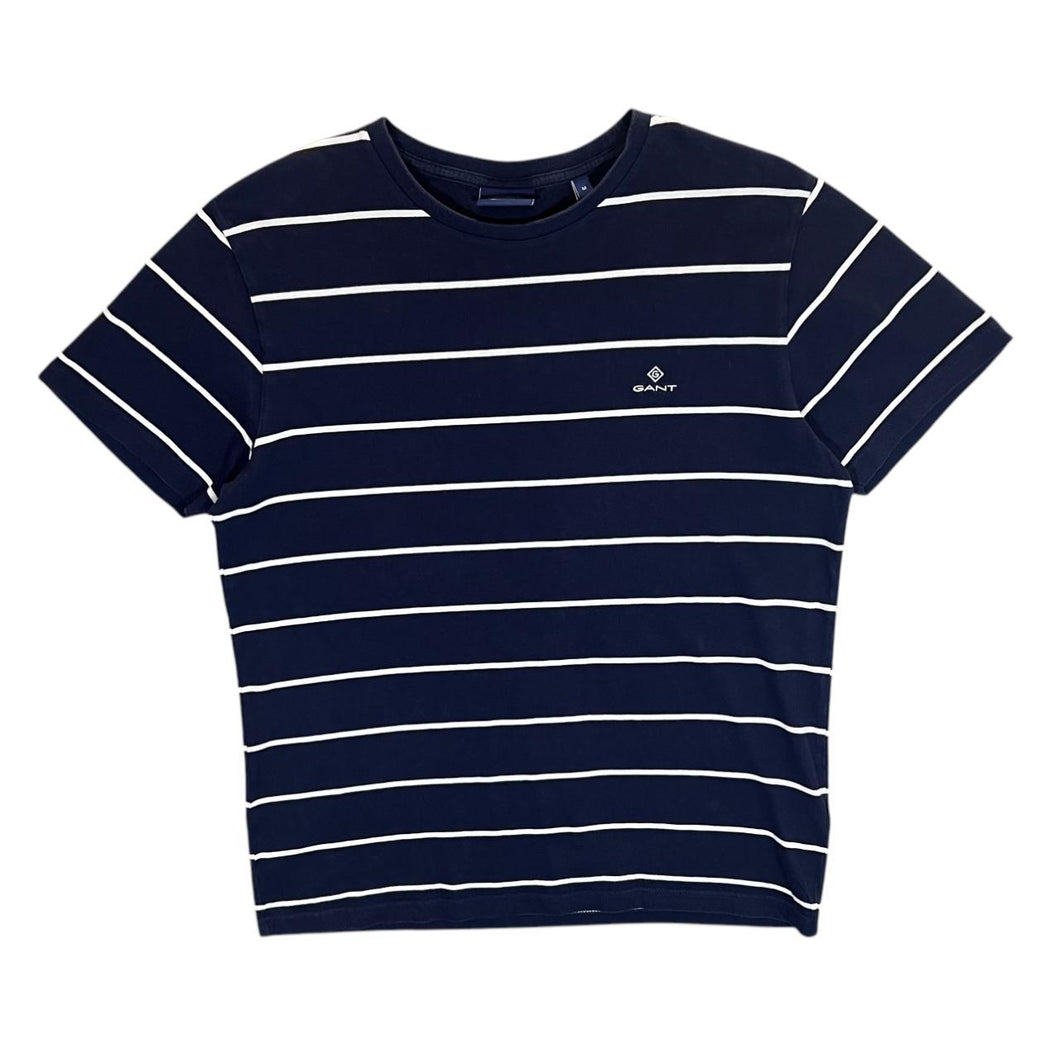 GANT Classic Embroidered Mini Logo Navy Blue White Striped Short Sleeve T-Shirt