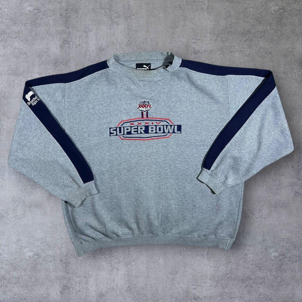 Vintage Puma NFL Super Bowl XXXIV (2000) Emroidered Football Grey Sweatshirt