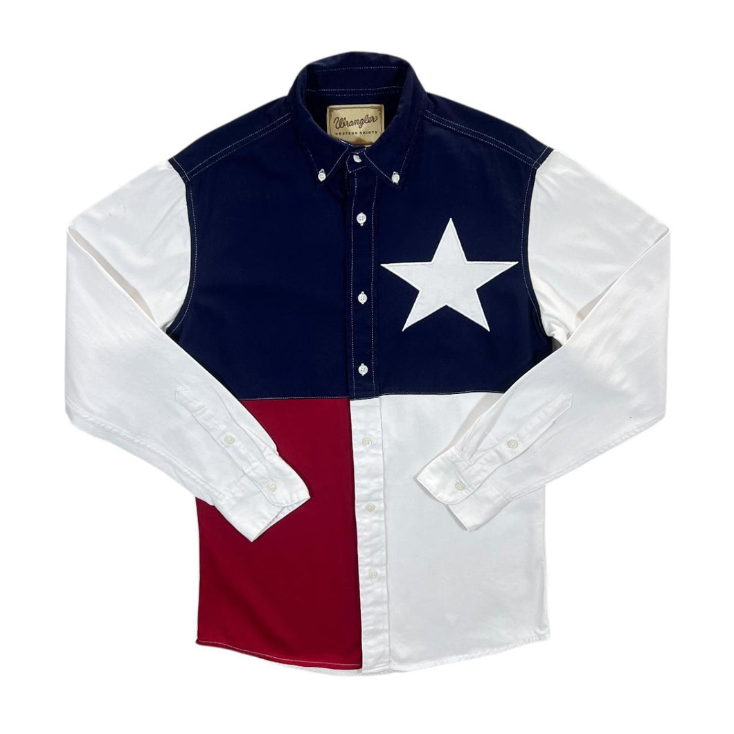 Vintage Wrangler USA Flag Colour Block Cowboy Western Long Sleeve Button-Up Shirt