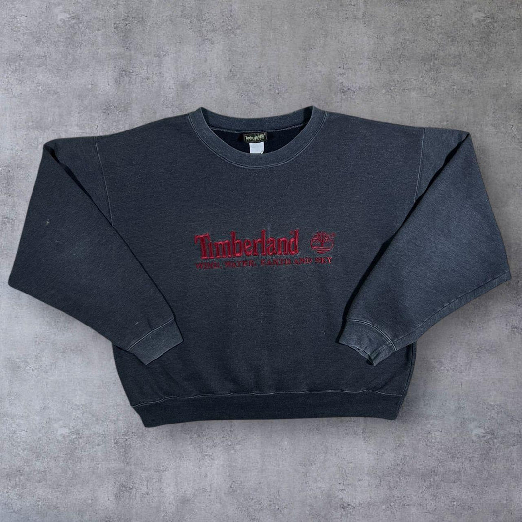 Vintage Timberland Weathergear Embroidered Logo Spellout Grey Crewneck Sweatshirt
