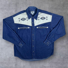 Load image into Gallery viewer, Vintage John Baner Cowboy Western Embroidered Native Blue Denim Long Sleeve Shirt
