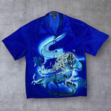 Load image into Gallery viewer, Early 00&#39;s BANA Shirt Gothic Y2K Dragon Graphic Blue Short Sleeve Shirt
