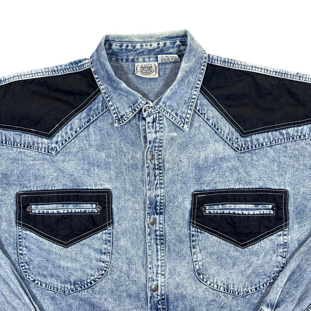 Vintage Men's Company Cowboy Western Acid Wash Blue Denim Long Sleeve Shirt