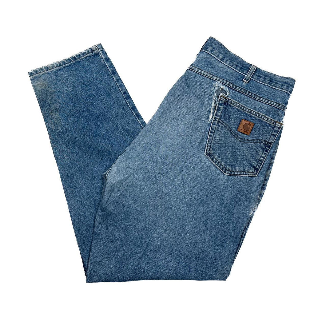 CARHARTT Regular Fit Straight Leg Distressed Worker Blue Denim Jeans