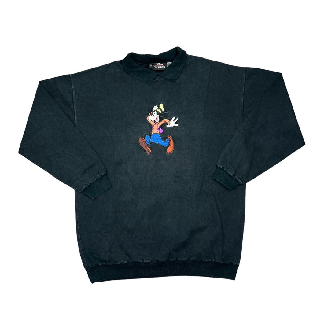 Vintage 90's DISNEY ORIGINALS Goofy Embroidered Character Collared Sweatshirt