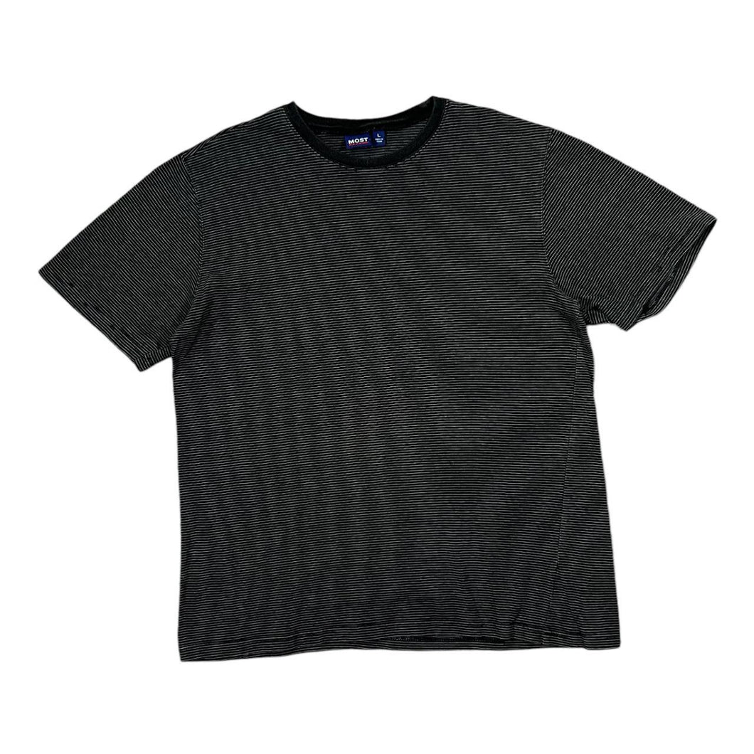 MOST Classic Basic Micro Grey Black Striped Short Sleeve Cotton T-Shirt